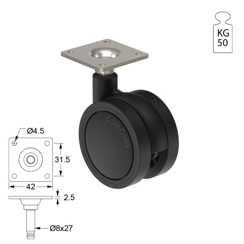 ΡΟΔΑ SR PLASTIC Φ.60 / ΜΑΥΡΟ ΣΕΙΡΑ SR PLASTIC / 40-50 Kg