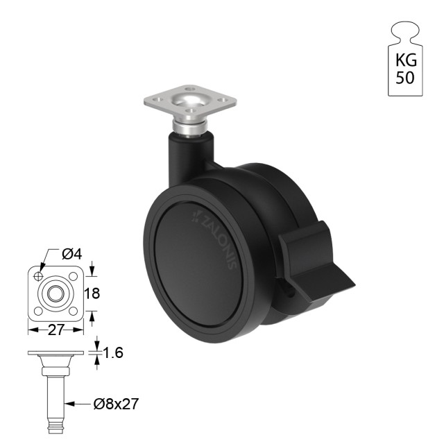 ΡΟΔΑ SR PLASTIC Φ.60 ΜΕ ΦΡΕΝΟ / ΜΑΥΡΟ