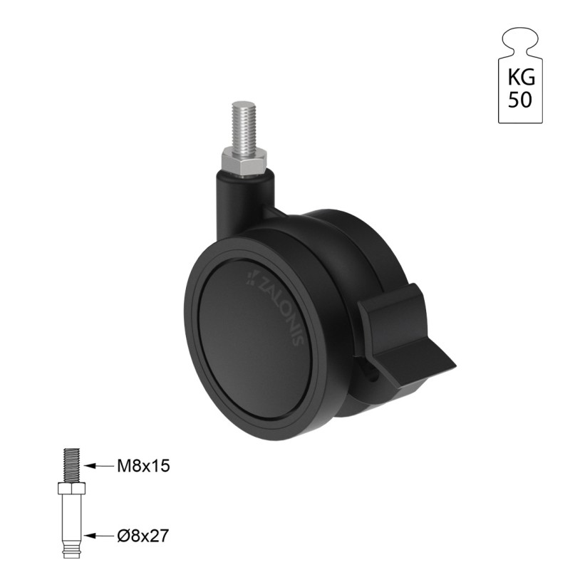 ΡΟΔΑ SR PLASTIC Φ.60 ΜΕ ΦΡΕΝΟ / ΜΑΥΡΟ ΣΕΙΡΑ SR PLASTIC / 40-50 Kg