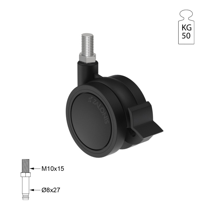 ΡΟΔΑ SR PLASTIC Φ.60 ΜΕ ΦΡΕΝΟ / ΜΑΥΡΟ ΣΕΙΡΑ SR PLASTIC / 40-50 Kg