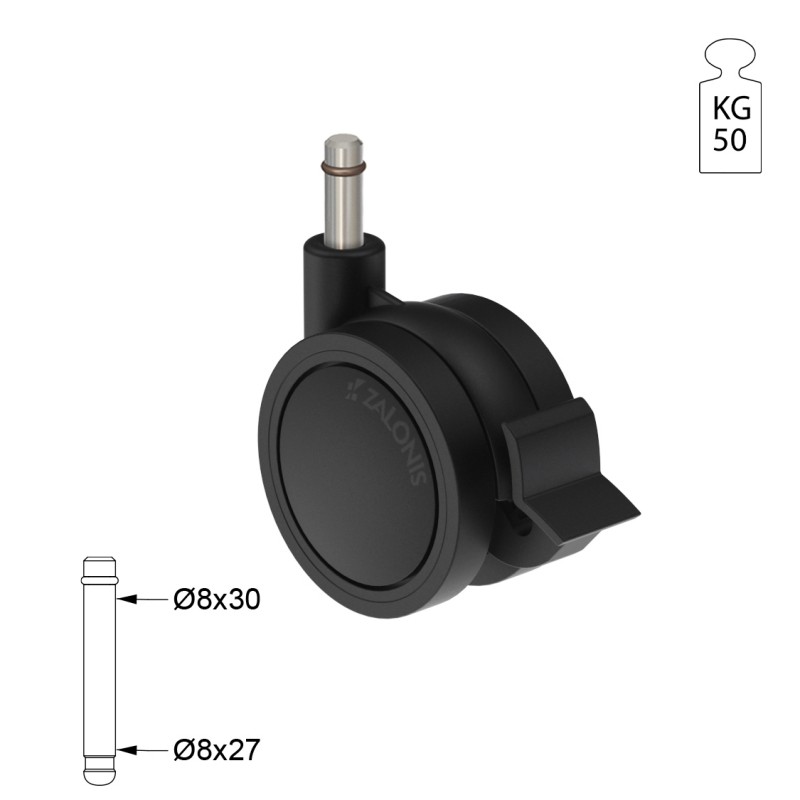 ΡΟΔΑ SR PLASTIC Φ.60 ΜΕ ΦΡΕΝΟ / ΜΑΥΡΟ ΣΕΙΡΑ SR PLASTIC / 40-50 Kg