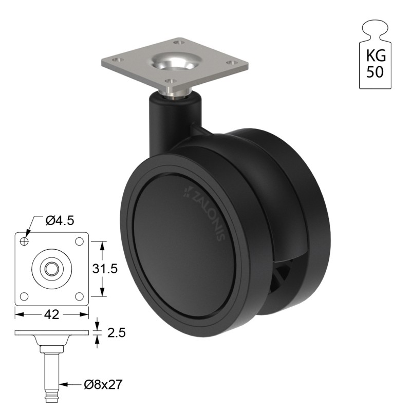 ΡΟΔΑ SR PLASTIC Φ.75 / ΜΑΥΡΟ ΣΕΙΡΑ SR PLASTIC / 40-50 Kg