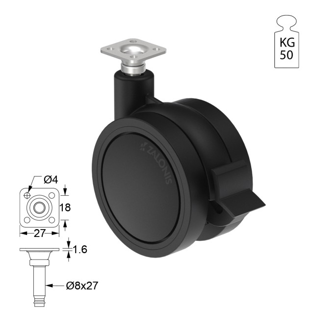 ΡΟΔΑ SR PLASTIC Φ.75 ΜΕ ΦΡΕΝΟ / ΜΑΥΡΟ