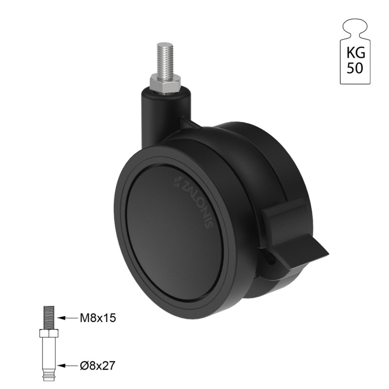 ΡΟΔΑ SR PLASTIC Φ.75 ΜΕ ΦΡΕΝΟ / ΜΑΥΡΟ ΣΕΙΡΑ SR PLASTIC / 40-50 Kg