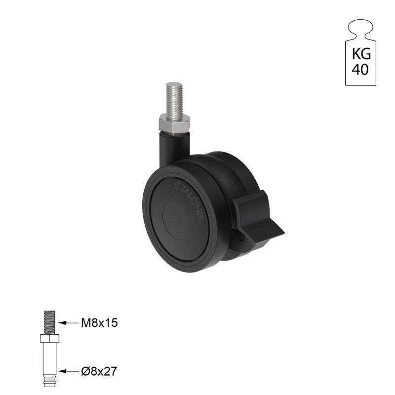 ΡΟΔΑ SR PLASTIC Φ.40 ΜΕ ΦΡΕΝΟ / ΜΑΥΡΟ