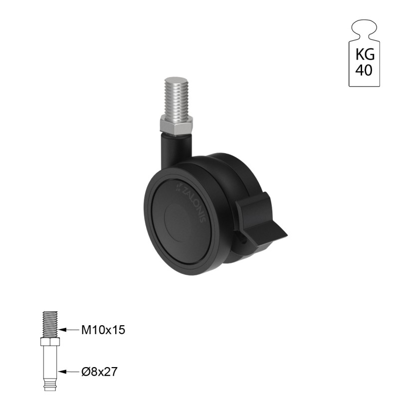 ΡΟΔΑ SR PLASTIC Φ.40 ΜΕ ΦΡΕΝΟ / ΜΑΥΡΟ