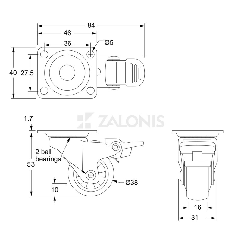 ΡΟΔΑ ΜΕΣΑΙΟΥ ΤΥΠΟΥ 205 Φ.38 ΜΕ ΦΡΕΝΟ / Υ.53 / 20KG