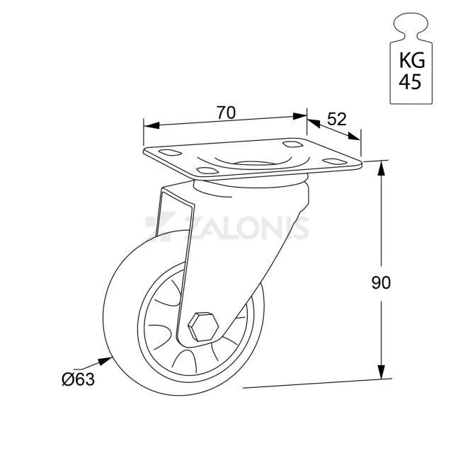 ΡΟΔΑ ΜΕΣΑΙΟΥ ΤΥΠΟΥ 205 Φ.63 / Υ.90 / 45KG