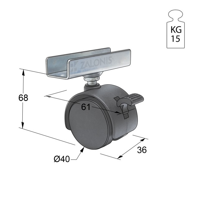 ΡΟΔΑ ΠΛΑΣΤΙΚΗ Φ.40 ΦΡΕΝΟ / Υ.58 / 15kg / U18 / ΜΑΥΡΟ