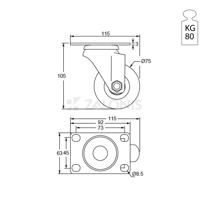 ΡΟΔΑ m.135 ΒΑΡΕΩΣ ΤΥΠΟΥ / Φ.75 / ΠΛΑΚΑ 63x92 / Υ.105 / 80Kg