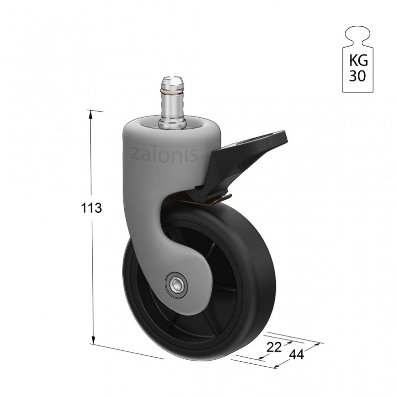 ΡΟΔΑΚΙ ΕΠΙΠΛΟΥ GL Φ.75 / 30kg  - ΠΕΡΙΣΤΡΕΦΟΜΕΝΟ ΜΕ ΦΡΕΝΟ / ΠΛΑΣΤΙΚΟ
