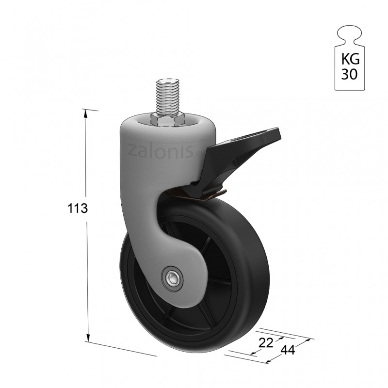 ΡΟΔΑΚΙ ΕΠΙΠΛΟΥ GL Φ.75 / 30kg  - ΠΕΡΙΣΤΡΕΦΟΜΕΝΟ ΜΕ ΦΡΕΝΟ / ΠΛΑΣΤΙΚΟ