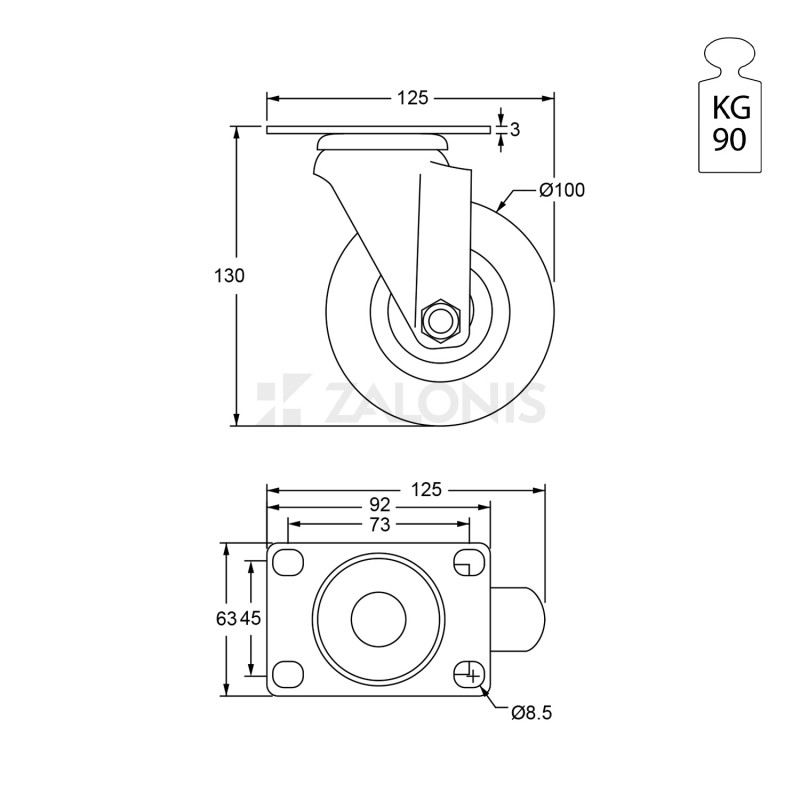 ΡΟΔΑ m.125 ΒΑΡΕΩΣ ΤΥΠΟΥ / Φ.100 / ΠΛΑΚΑ 63x92 / Υ.130 / 90Kg
