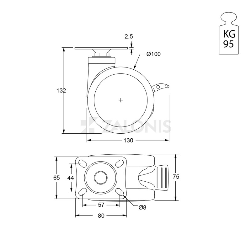 ΡΟΔΑ MEDICAL m.106 Φ.100 ΜΕ ΦΡΕΝΟ / ΠΛΑΚΑ 80x65