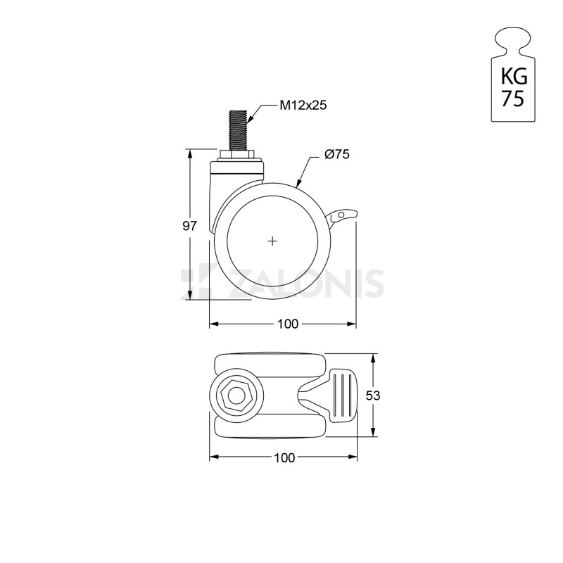 ΡΟΔΑ MEDICAL m.106 Φ.75 ΜΕ ΦΡΕΝΟ / ΣΠΕΙΡΩΜΑ Μ12 x 25