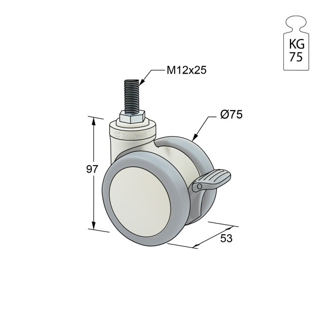 ΡΟΔΑ MEDICAL m.106 Φ.75 ΜΕ ΦΡΕΝΟ / ΣΠΕΙΡΩΜΑ Μ12 x 25