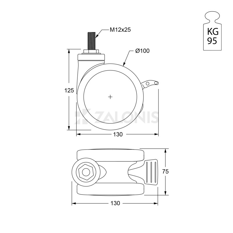 ΡΟΔΑ MEDICAL m.106 Φ.100 ΜΕ ΦΡΕΝΟ / ΣΠΕΙΡΩΜΑ Μ12x25
