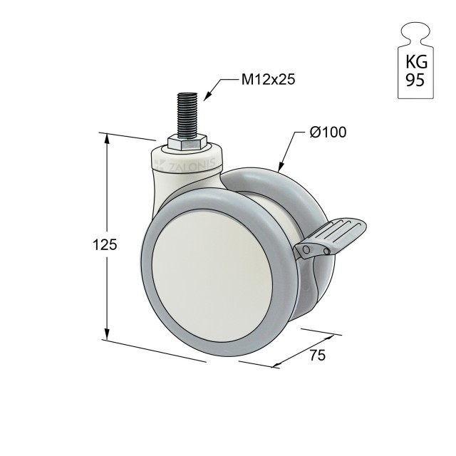 ΡΟΔΑ MEDICAL m.106 Φ.100 ΜΕ ΦΡΕΝΟ / ΣΠΕΙΡΩΜΑ Μ12x25