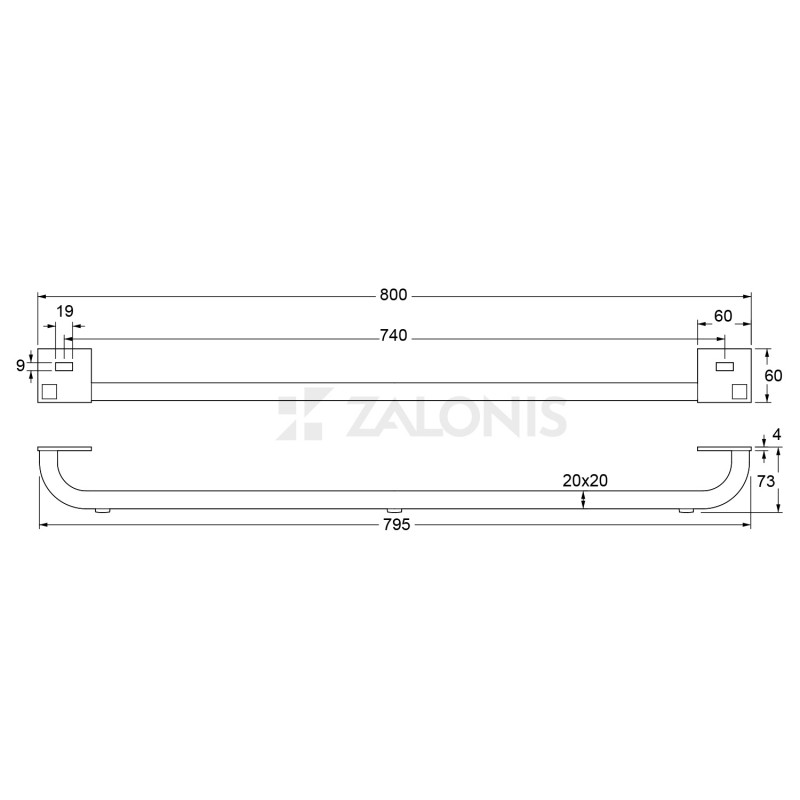 ΠΟΔΙ ΜΠΑΡΑ ΚΑΝΑΠΕ-ΕΠΙΠΛΟΥ ΜΑΚΡΥ m.534 Υ.73 / 20x20 / ΜΑΥΡΟ ΜΑΤ ΠΟΔΑΡΑΚΙΑ ΕΠΙΠΛΩΝ