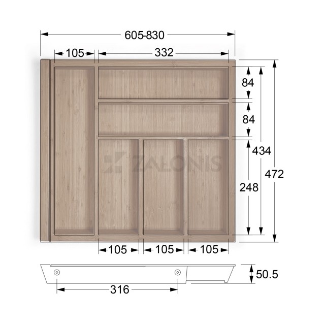 BAMBOO CUTLERY TRAY EXPANDABLE / 60-90cm / WALNUT