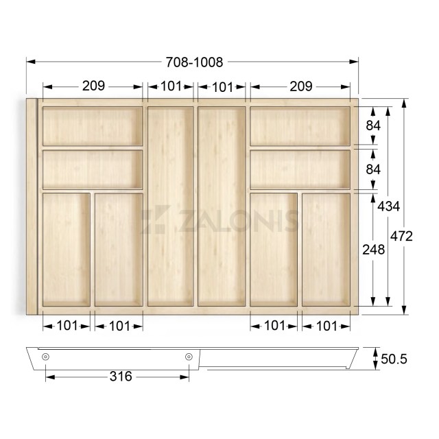 BAMBOO CUTLERY TRAY EXPANDABLE / 80-110cm / NATURAL