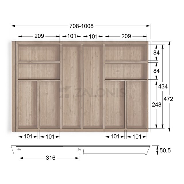 BAMBOO CUTLERY TRAY EXPANDABLE / 80-110cm / WALNUT