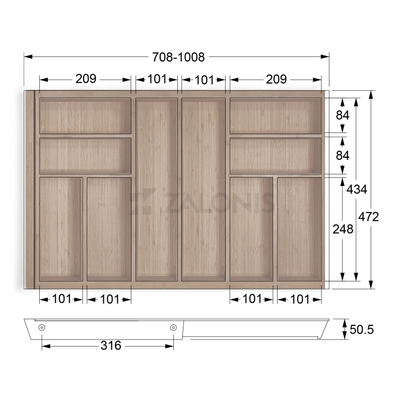 BAMBOO CUTLERY TRAY EXPANDABLE / 80-110cm / WALNUT BAMBOO CUTLERY TRAYS EXPANDABLE