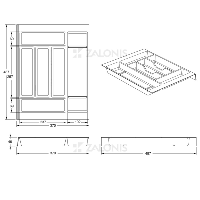 MODULAR CUTLERY TRAY / 37x48.7 cm / 1W / ANTHRACITE MODULAR CUTLERY TRAYS