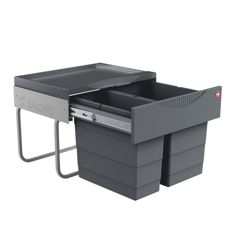 HAILO BUILD-IN, SLIDING BIN / 30 ltr (18+12) / 50 CABINET / ANTHRACITE BUILD-IN SLIDING BINS