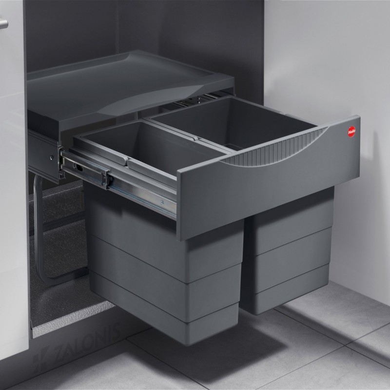 HAILO BUILD-IN, SLIDING BIN / 30 ltr (18+12) / 50 CABINET / ANTHRACITE BUILD-IN SLIDING BINS