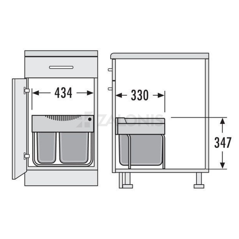 HAILO BUILD-IN, SLIDING BIN / 28 ltr (12+2x8) / 50 CABINET / ANTHRACITE BUILD-IN SLIDING BINS