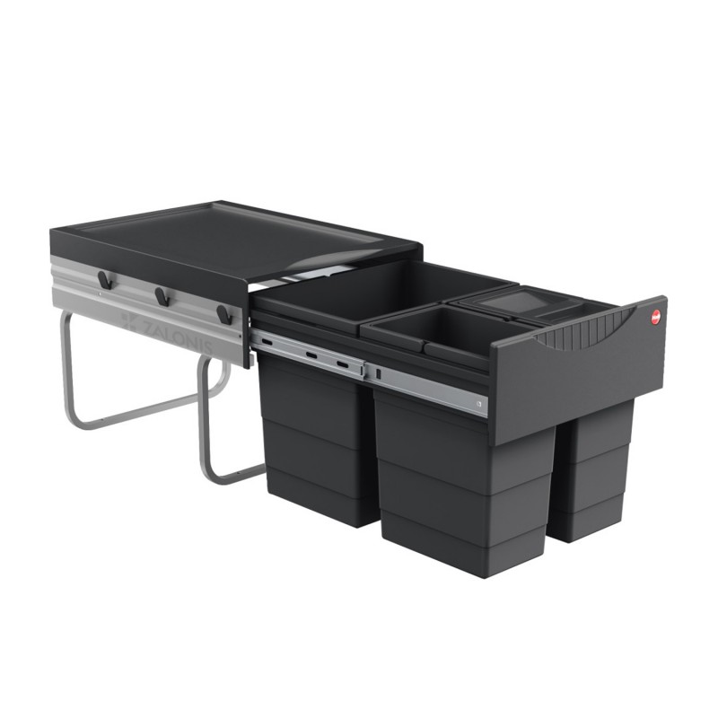 HAILO BUILD-IN, SLIDING BIN / 35 ltr (18+2x8.5) / 40 CABINET / ANTHRACITE BUILD-IN SLIDING BINS