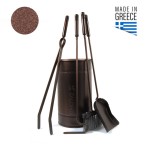 ROUND RUST BUCKET FIREPLACE TOOLS