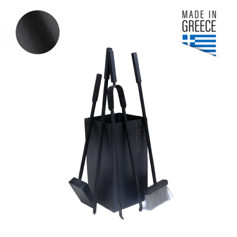 SQUARE BUCKET FIREPLACE TOOLS / BLACK