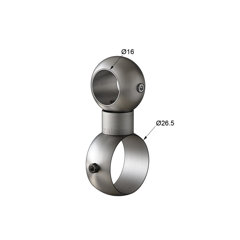 SECOND ROD CONNECTOR D.16 TO D.25 / MAT NICKEL SECOND ROD-RAIL CONNECTORS