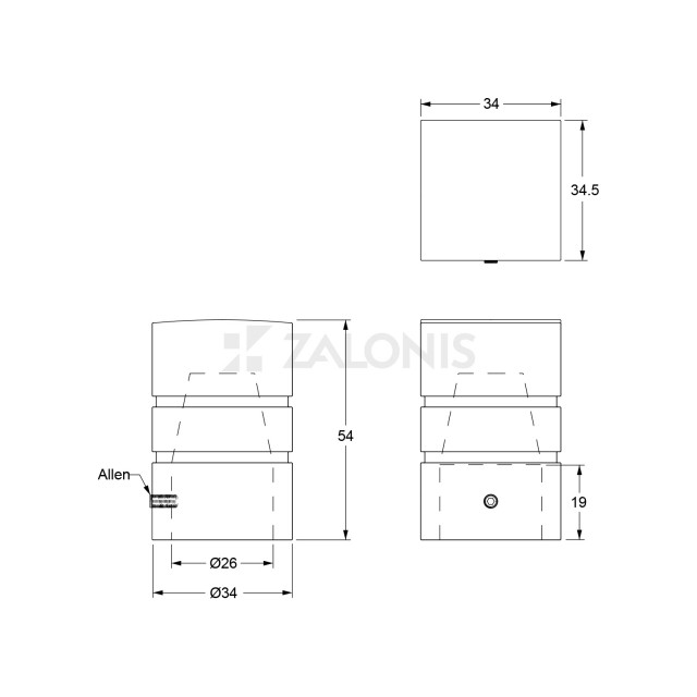 CURTAIN END m.225 D.25 / A2 / MAT BLACK
