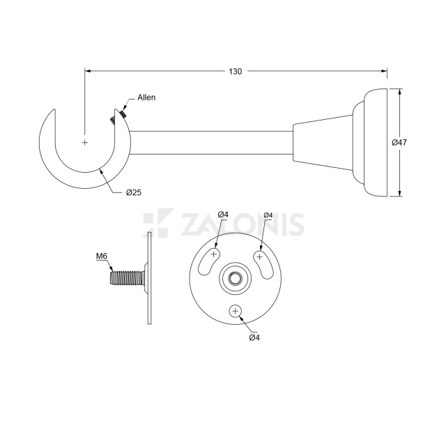 CURTAIN ROD SUPPORT m.225 D.25 / MAT BLACK