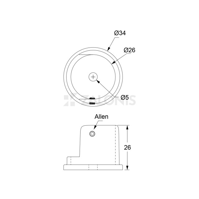 WALL ROSETTE m.225 FOR ROD D.25 / MAT BLACK