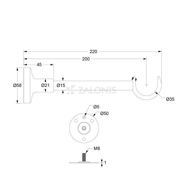 CURTAIN ROD SUPPORT / D.35 / MAT NICKEL