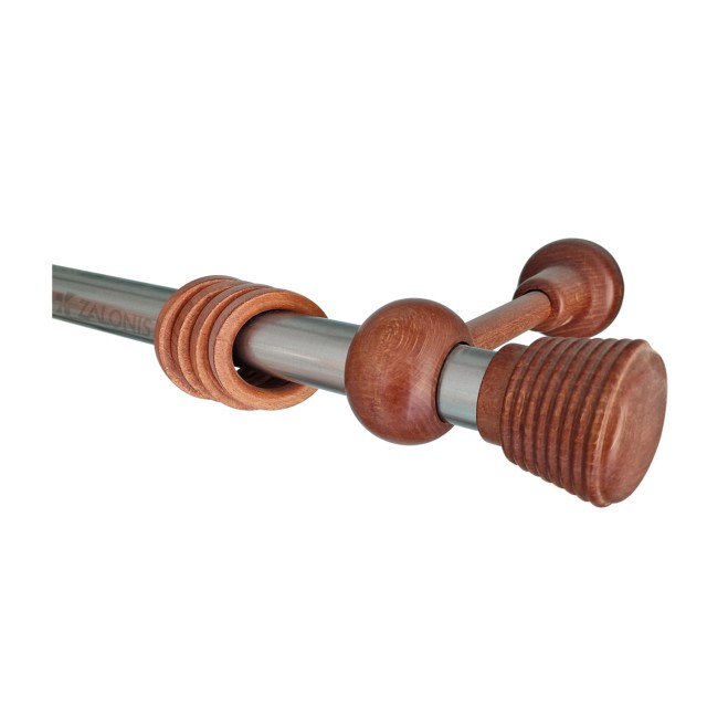 SINGLE CURTAIN ROD SET D.28 mm / CHERRY / RIBBED END