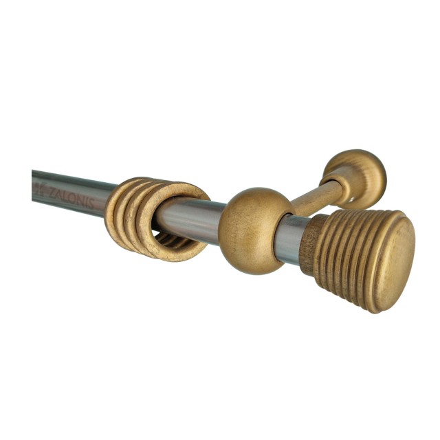 SINGLE CURTAIN ROD SET D.28 mm / GOLD-AVORIO / RIBBED END