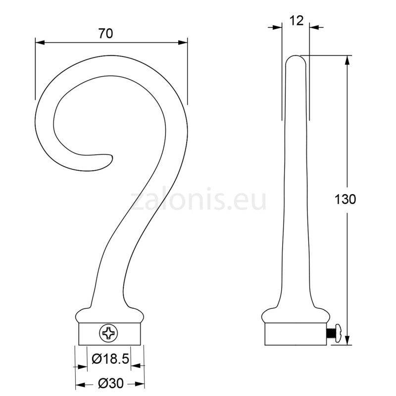 SINGLE CURTAIL ROD SET D.18 / BLACK-SILVER / BISHOP END SINGLE CURTAIL ROD SET D.18 / BLACK-SILVER / BISHOP END