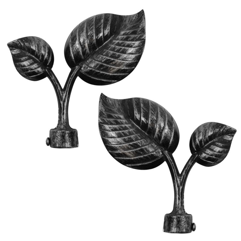 SINGLE CURTAIL ROD SET D.18 / BLACK-SILVER / LEAF END SINGLE CURTAIL ROD SET D.18 / BLACK-SILVER / LEAF END
