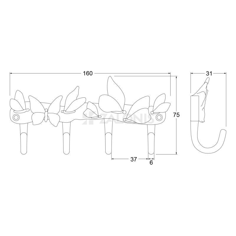 WALL HANGER WITH BUTTERFLIES M4140 / CHROME