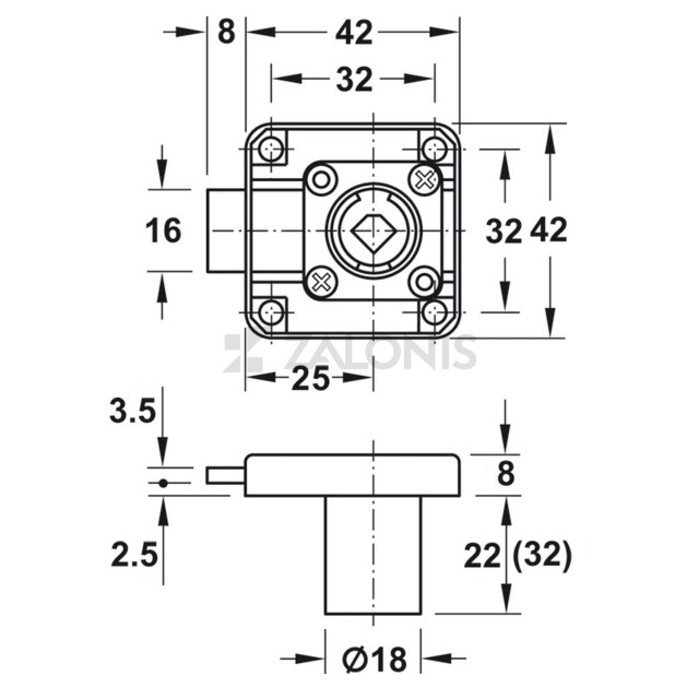 FURNITURE RIM LOCK C.25 D.18x22 m.133 / RIGHT / BLACK