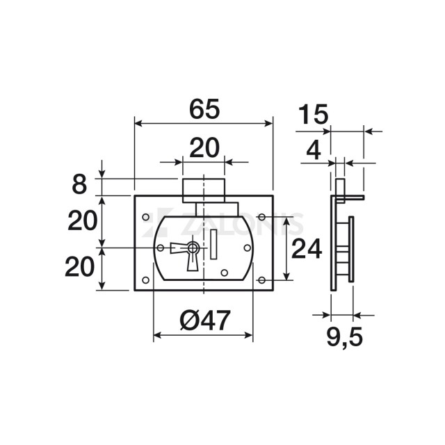 FURNITURE INTERNAL MOUNTING LOCK 20mm / GOLD / RIGHT