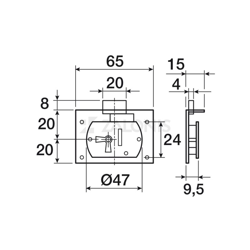 FURNITURE INTERNAL MOUNTING LOCK 20mm / GOLD / LEFT