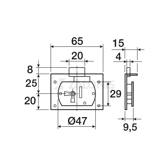 FURNITURE INTERNAL MOUNTING LOCK 25mm / GOLD / RIGHT