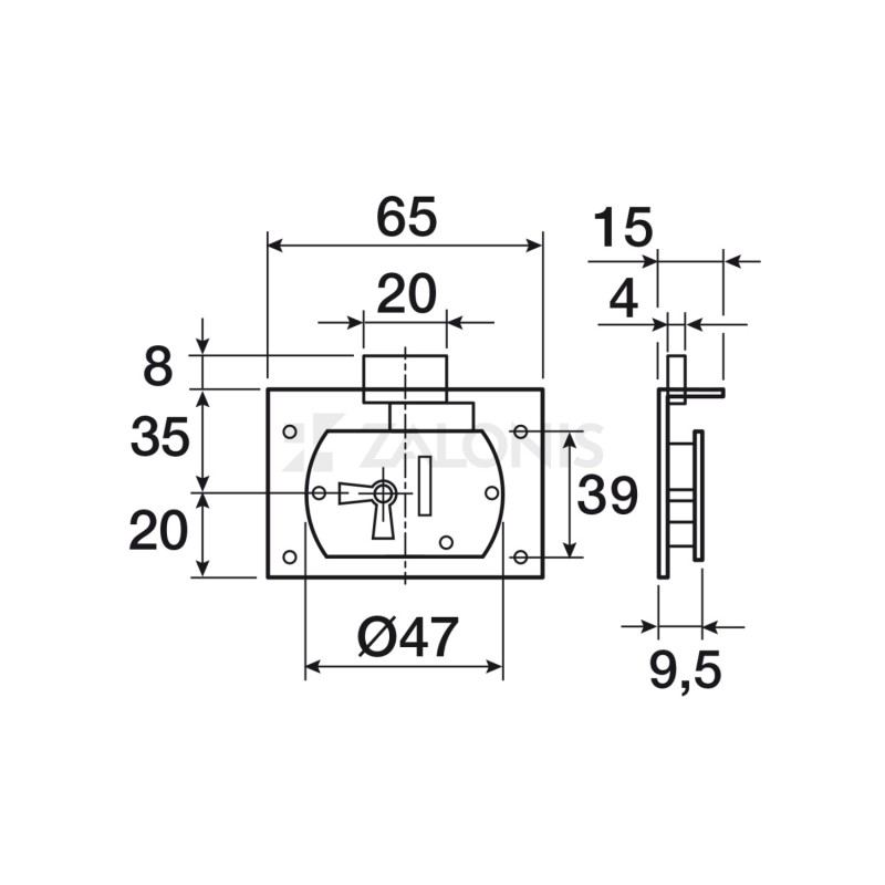FURNITURE INTERNAL MOUNTING LOCK 35mm / GOLD / RIGHT