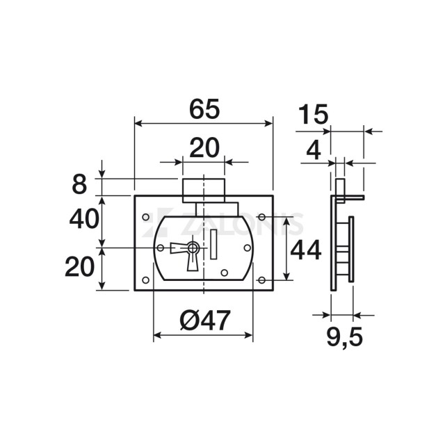 FURNITURE INTERNAL MOUNTING LOCK 40mm / GOLD / RIGHT